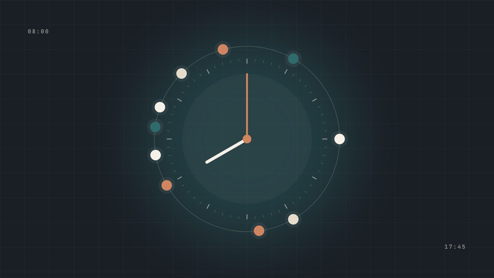 Illustration of a clock face surrounded by the daily moments of an insurance agency workflow